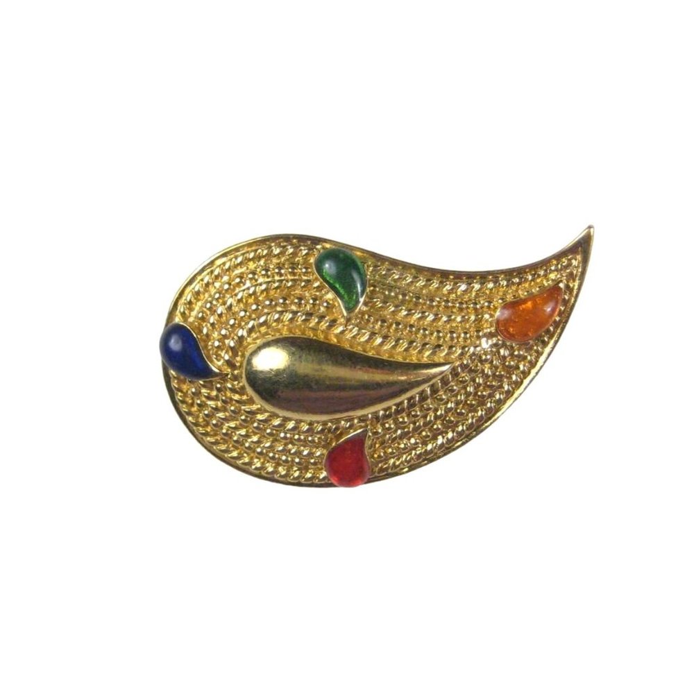 Textured Smooth Goldtone Teardrop Paisley Brooch Pin